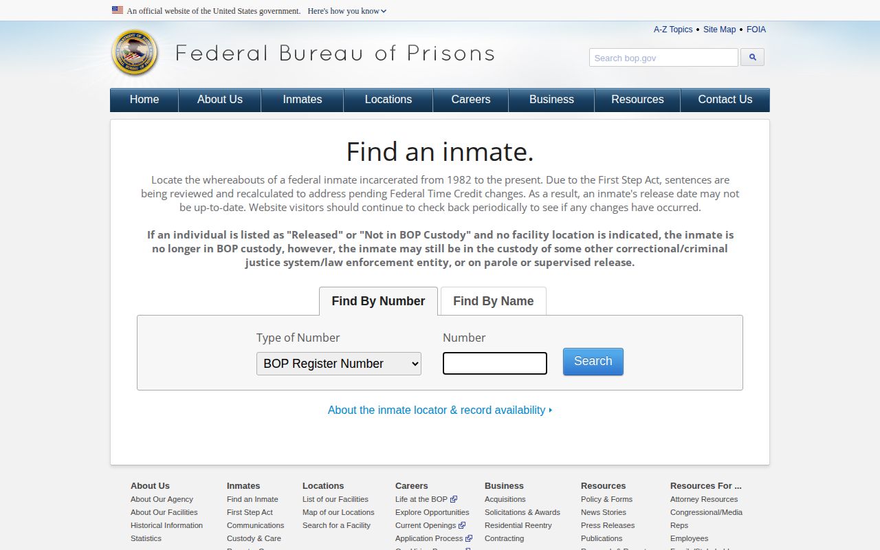 Federal BOP locator for checking a possible St. Charles Parish release