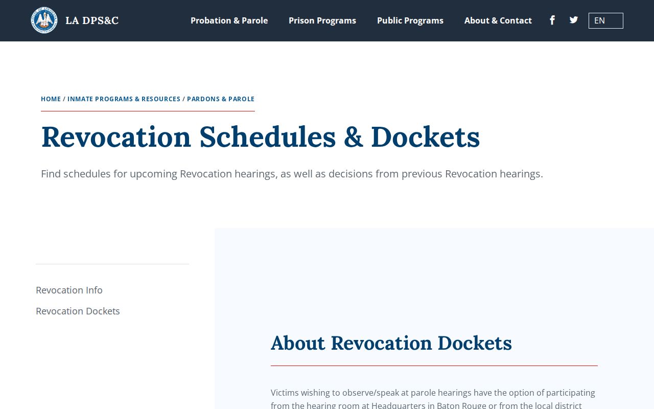 St. Charles Parish parole revocation schedule and decision access